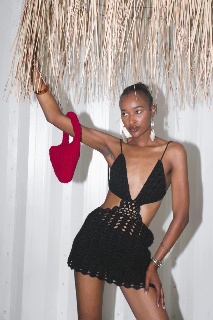 Black Dress and Red Bag